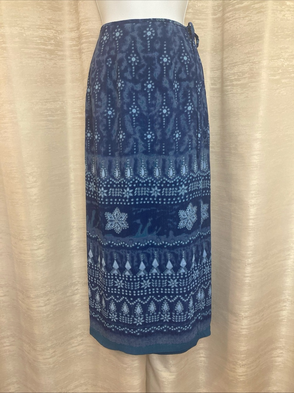 Angie Blue Patterned Midi Wrap Skirt size